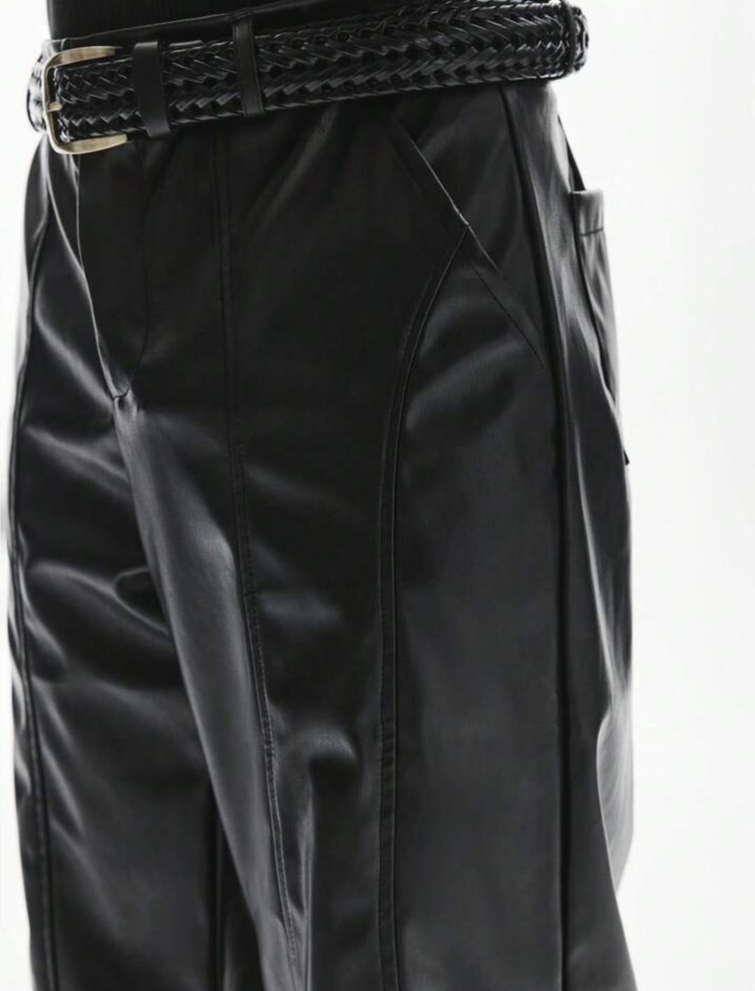 Men's Black Faux Leather Wide-Leg Pants – High-Waist Statement Trousers